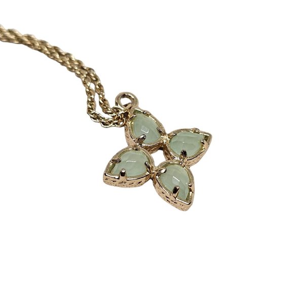 Kendra Scott Chalcedony Necklace Tavi Flower Green Gold Tone - Picture 3 of 8